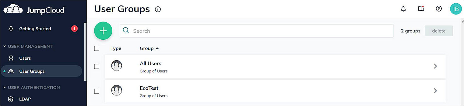 Screen shot of the add group